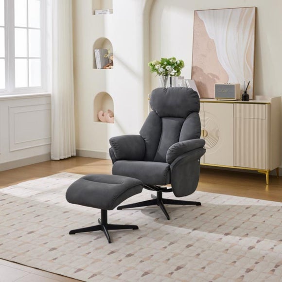 Edinburgh Faux Suede Swivel Chair with Footstool