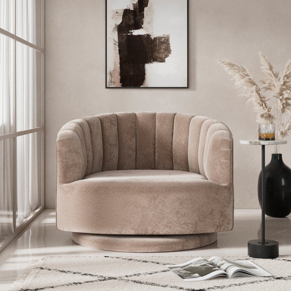 Elena Luxury Mink Chenille Scalloped Swivel Chair