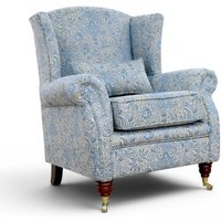 Wing Chair Fireside High Back Armchair William Morris Indian Natural Tapestry Fabric