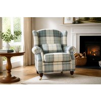 Wing Chair Fireside High Back Armchair Balmoral Jade Green Check Fabric P&S