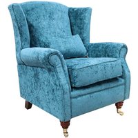Wing Chair Fireside High Back Armchair Nuovo Kingfisher Blue Fabric