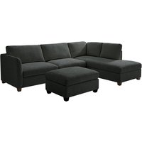 TGC Brittany Dark Grey Chenille Fabric Right Hand Corner Sofa with Footstool