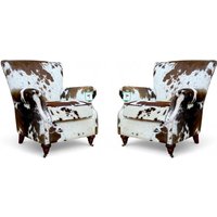 Pair Of Rustic Cowhide Armchairs Handmade Western Accent Chairs with Genuine Leather