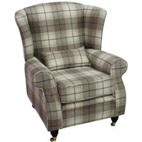 Arnold Wool Tweed Wing Chair Fireside High Back Armchair Wool Plaid Devon Fudge Check Fabric