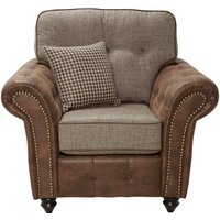 Anne 1 Seater Fabric Armchair In Grampian Mineral And Tan