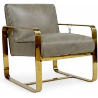 Art Deco Leather and Gold Stainless Steel Armchair Wash Grey