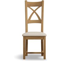 Natural Solid Oak Linen Set of 2 Fabric Dining Chairs