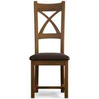 Rustic Solid Oak Brown Set of 2 Fabric Dining Chairs