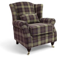 Wing Chair Fireside High Back Armchair Lana Purple Check Fabric