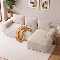 L-Shaped Boneless Modular Sofa Corduroy Sectional Couch with Chaise, No Assembly Required, Beige
