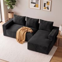 L-Shaped Boneless Modular Sofa Corduroy Sectional Couch with Chaise, No Assembly Required, Black